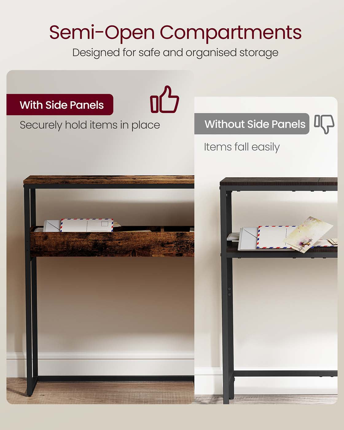 Entryway console table with semi open compartments - image 3