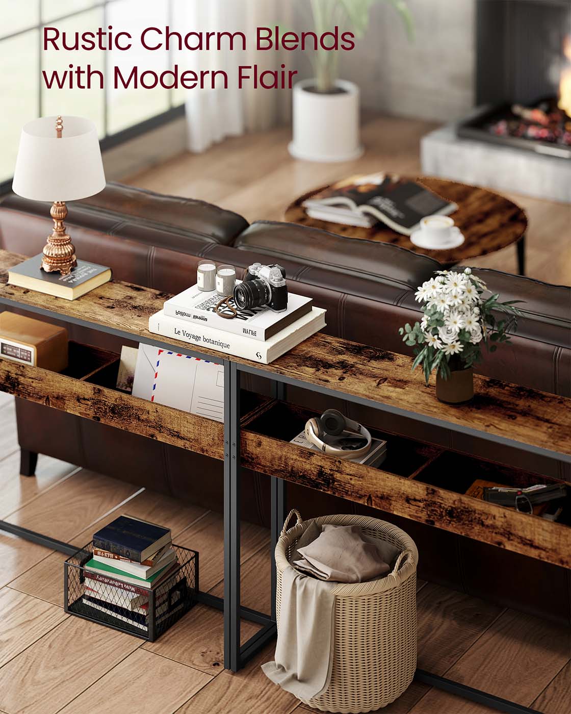 Entryway console table with semi open compartments - image 7