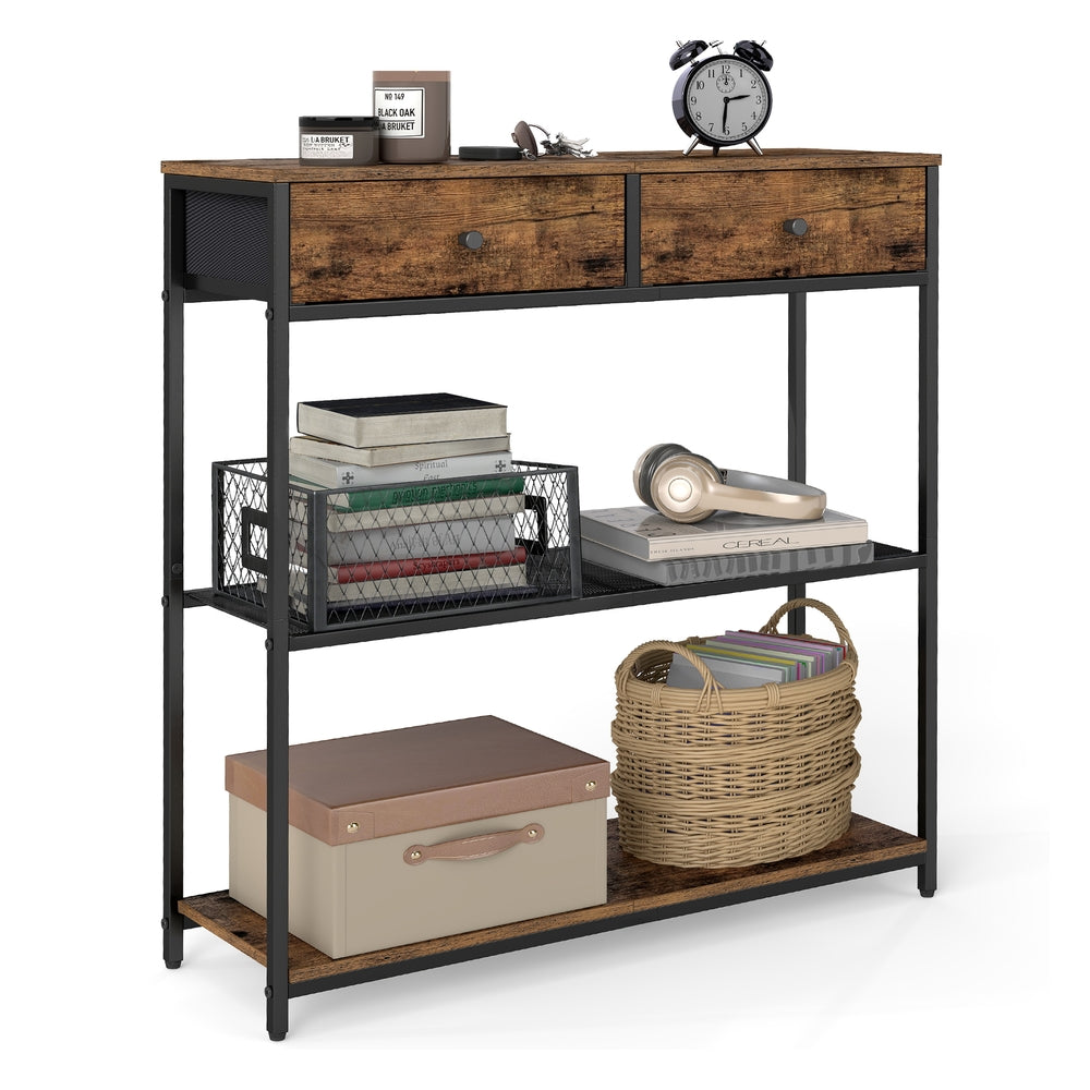 Console table with fabric drawers and shelves - image 1