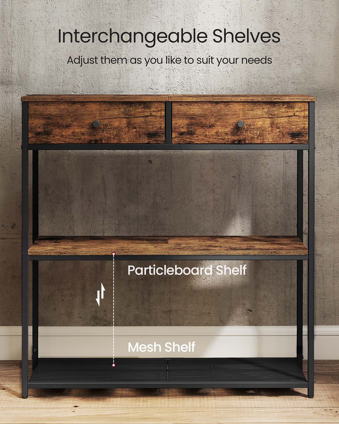 Console table with fabric drawers and shelves - image 4