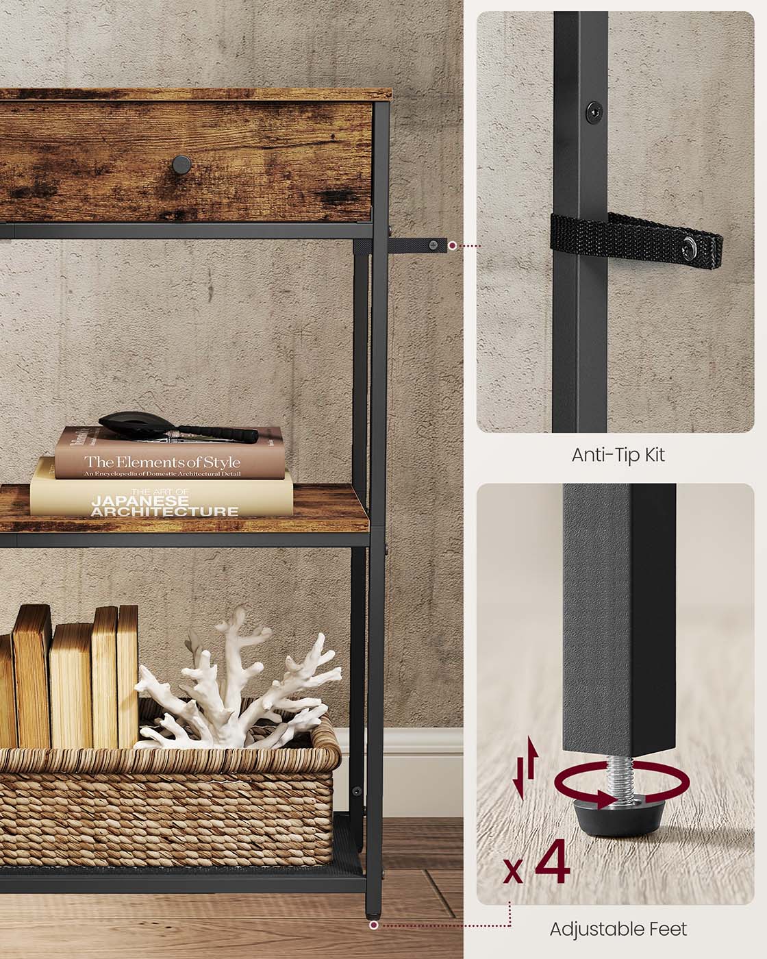 Console table with fabric drawers and shelves - image 5