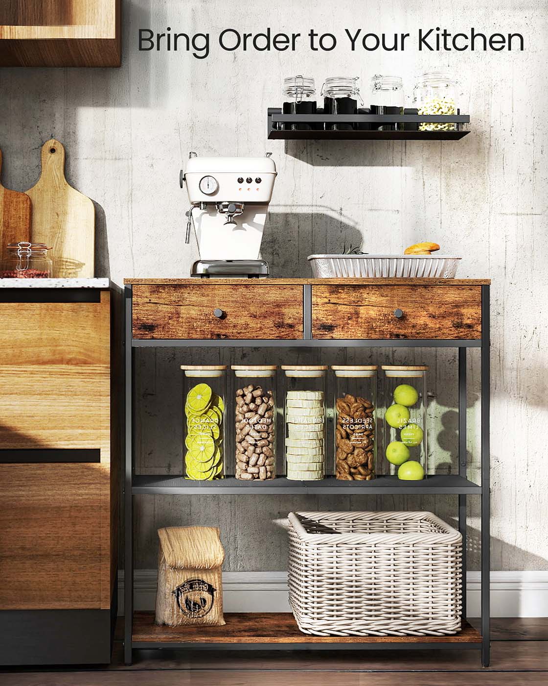 Console table with fabric drawers and shelves - image 6