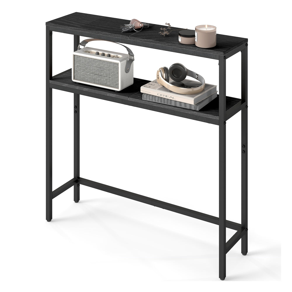 2-Tier Console Table for Hallway Marble White and Ink Black - image 44