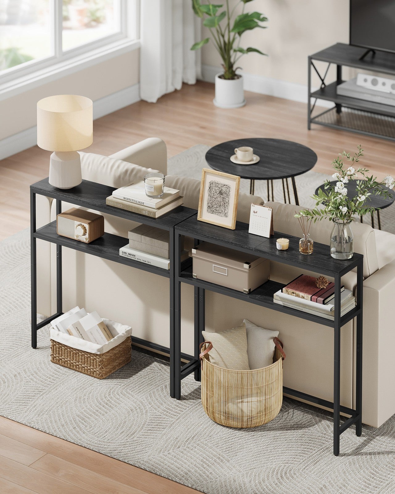 2-Tier Console Table for Hallway Marble White and Ink Black - image 47