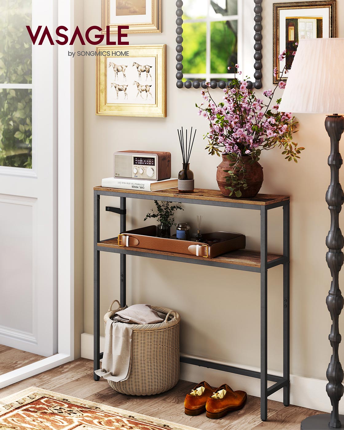 2-Tier Console Table for Hallway Marble White and Ink Black - image 39