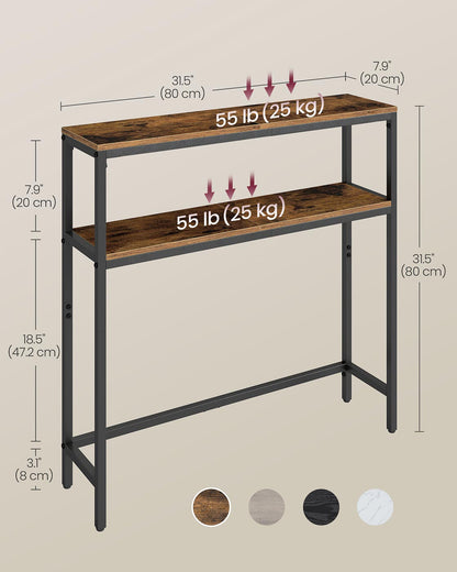 2-Tier Slim Sofa Table for Hallway Rustic Brown and Ink Black - image 5