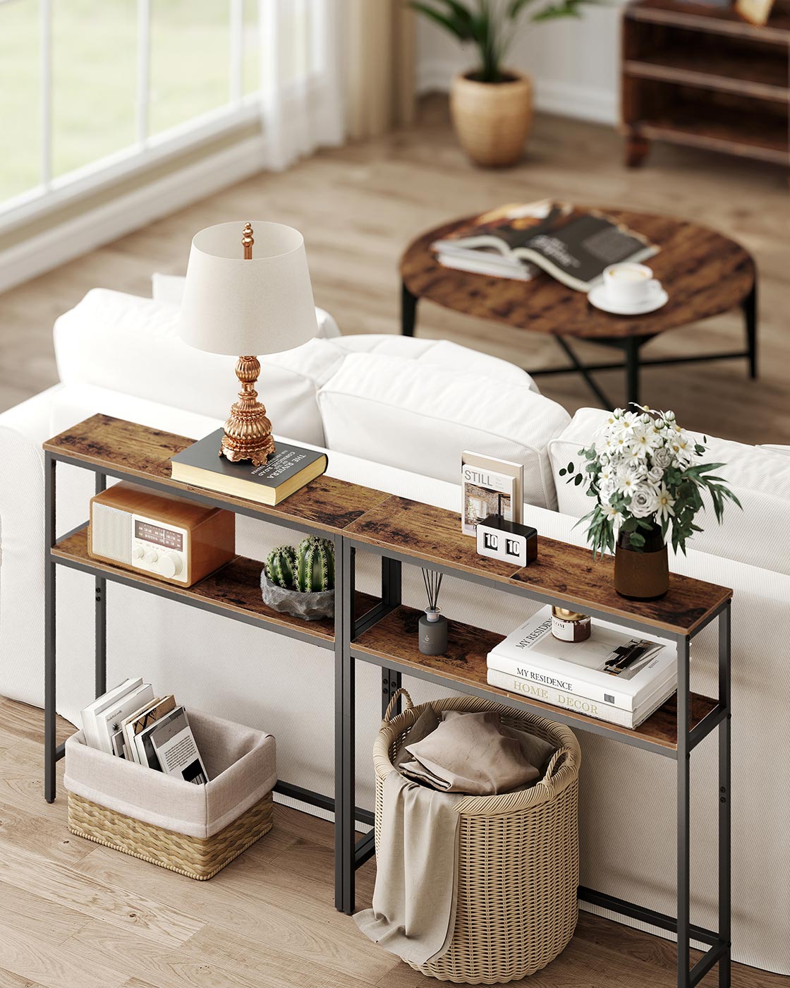 2-Tier Console Table for Hallway Marble White and Ink Black - image 43