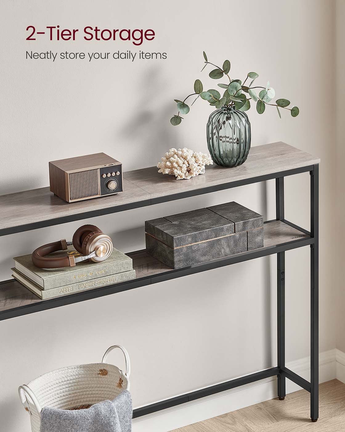 2-Tier Console Table for Hallway Marble White and Ink Black - image 34