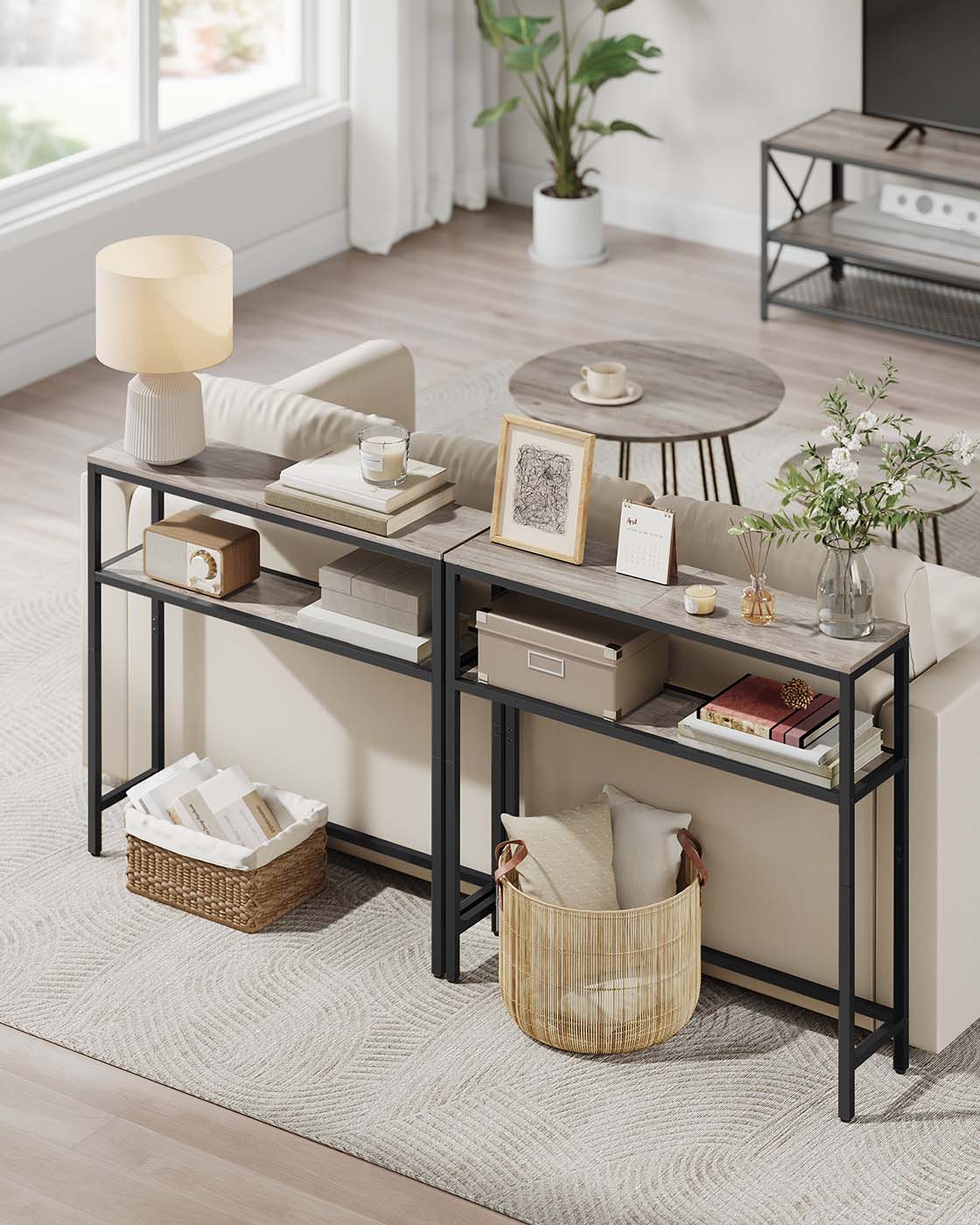 2-Tier Console Table for Hallway Marble White and Ink Black - image 35