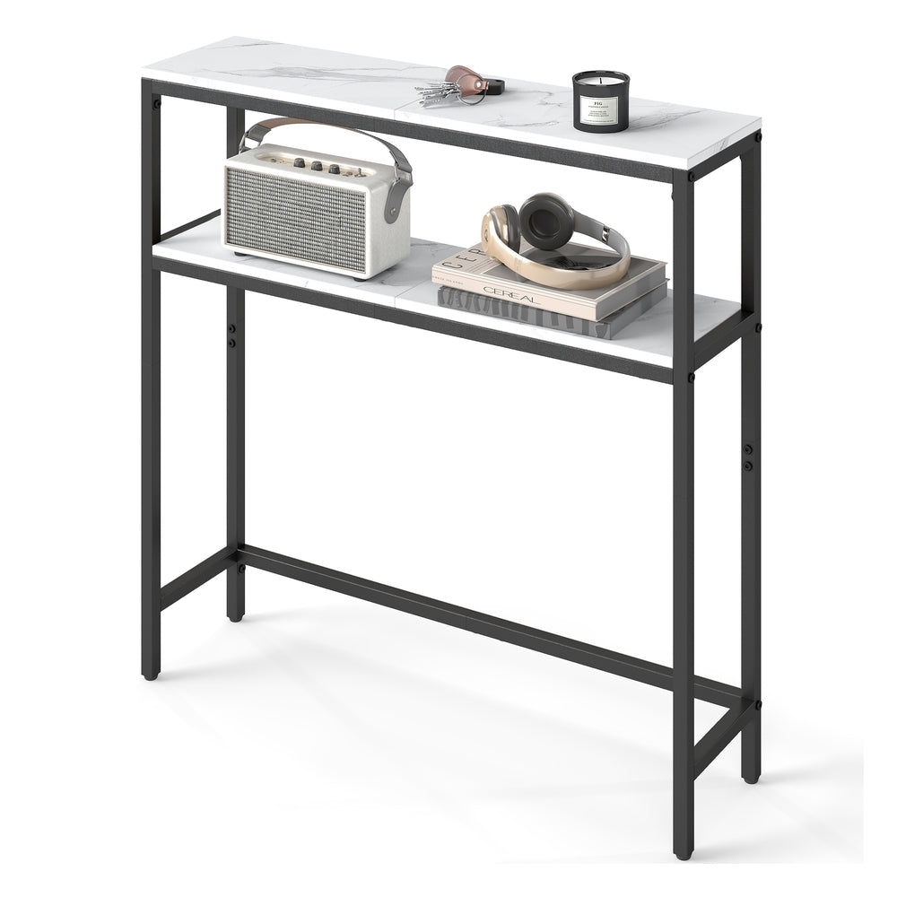 2-Tier Console Table for Hallway Marble White and Ink Black - image 50