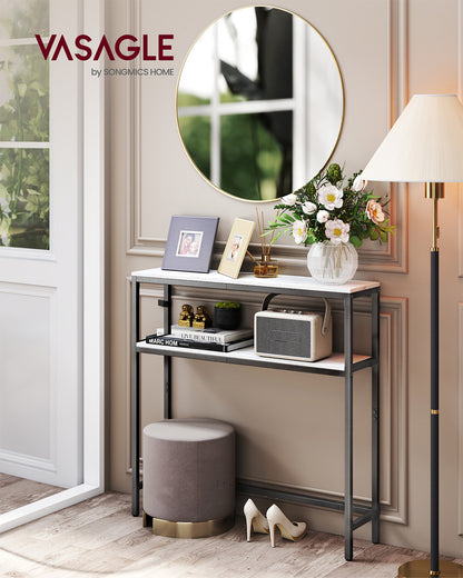 2-Tier Console Table for Hallway Marble White and Ink Black - image 51