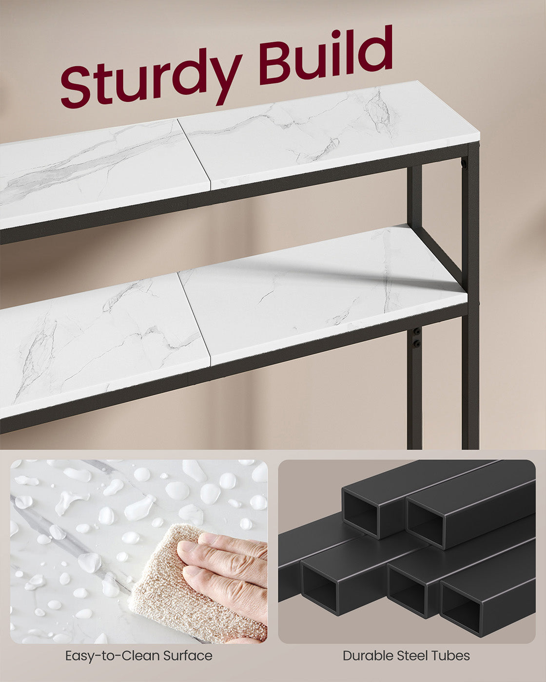 2-Tier Console Table for Hallway Marble White and Ink Black - image 52