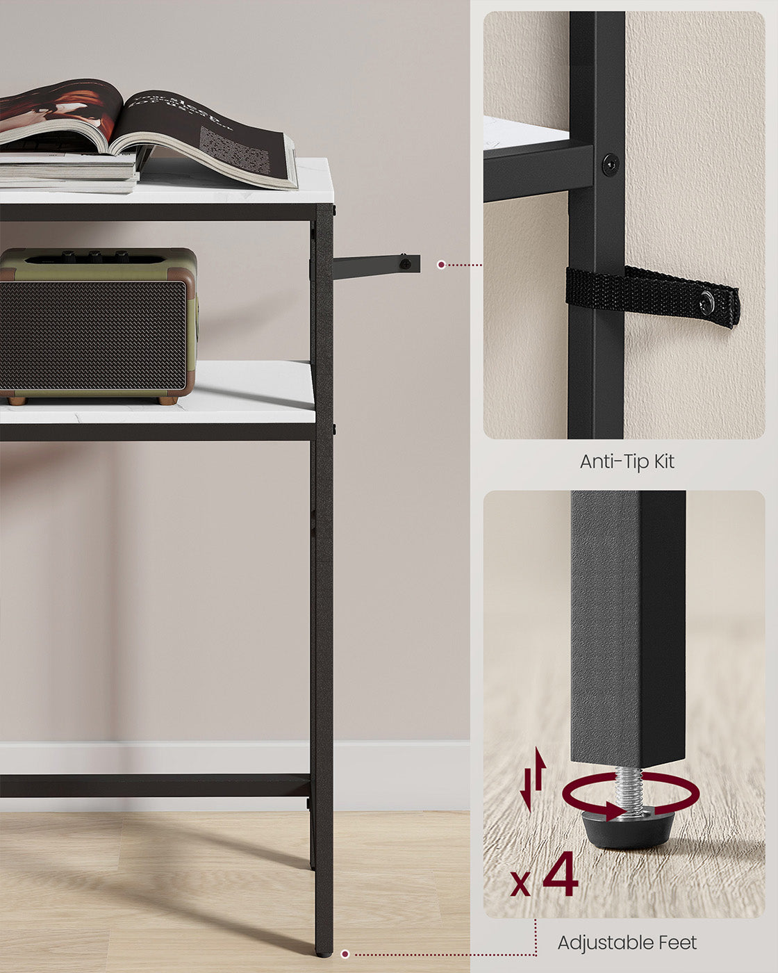 2-Tier Console Table for Hallway Marble White and Ink Black - image 53