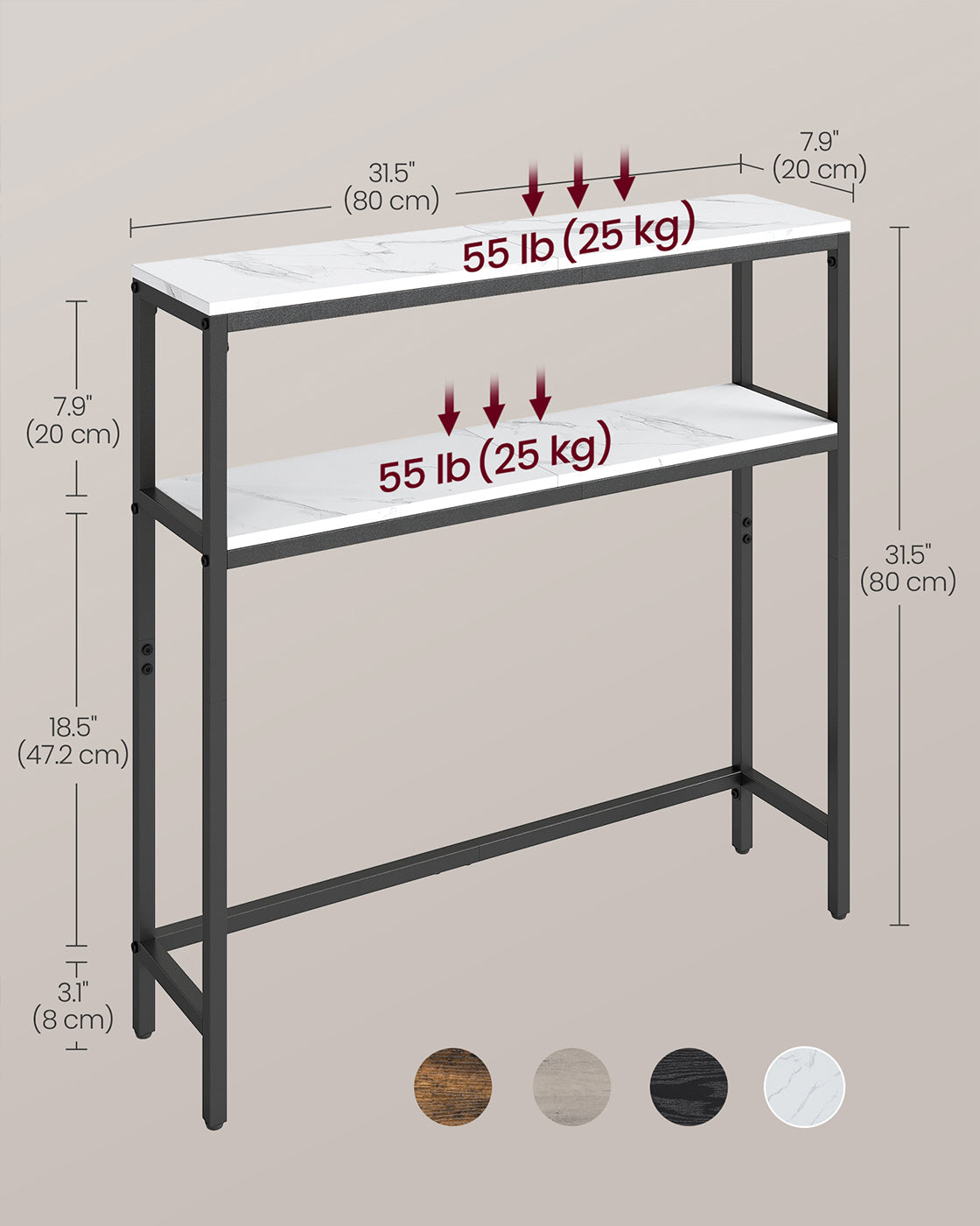 2-Tier Console Table for Hallway Marble White and Ink Black - image 54