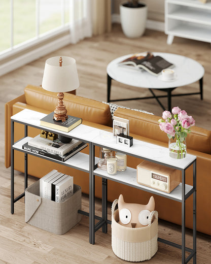 2-Tier Console Table for Hallway Marble White and Ink Black - image 55