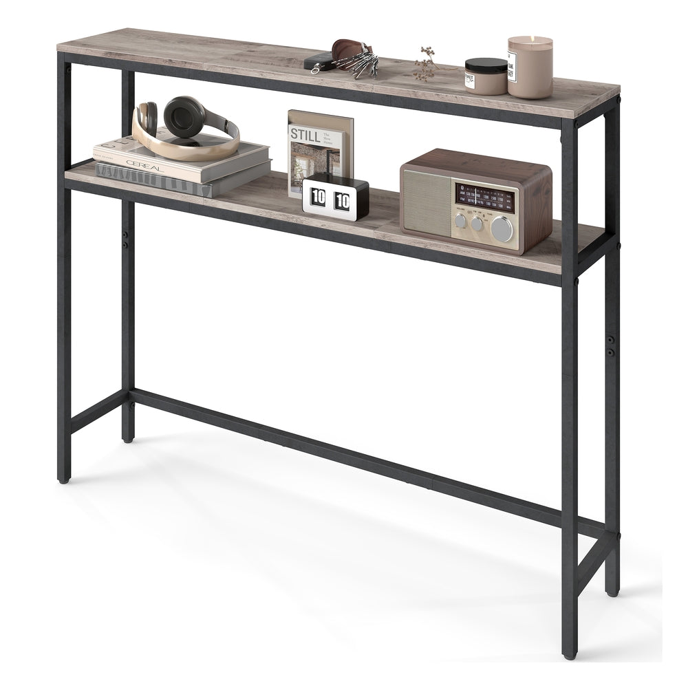 2-Tier Slim Sofa Table for Hallway Rustic Brown and Ink Black - image 7