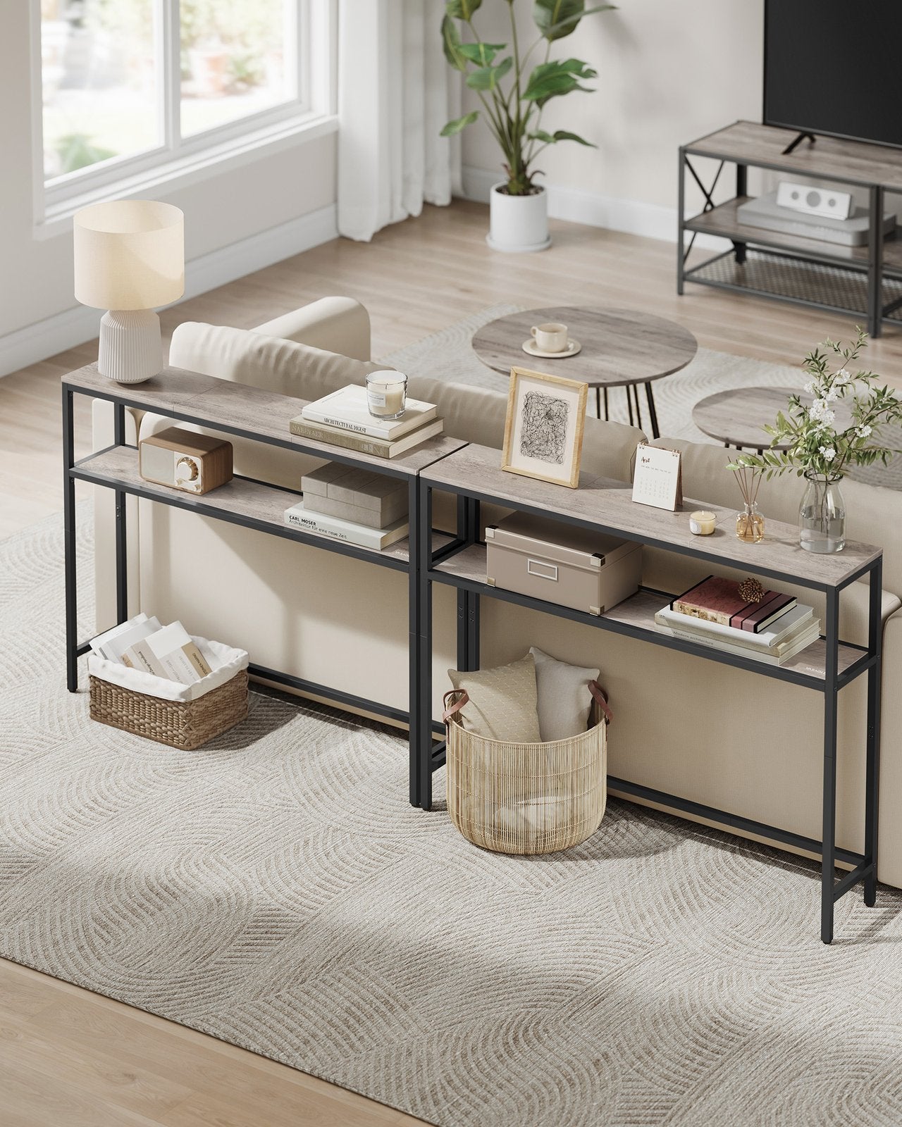 2-Tier Slim Sofa Table for Hallway Rustic Brown and Ink Black - image 10