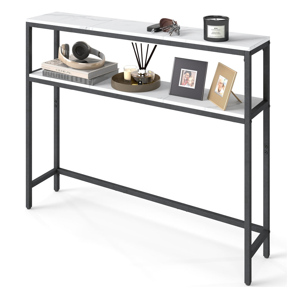 2-Tier Console Table for Hallway Marble White and Ink Black - image 13