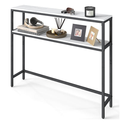 2-Tier Console Table for Hallway Marble White and Ink Black - image 13