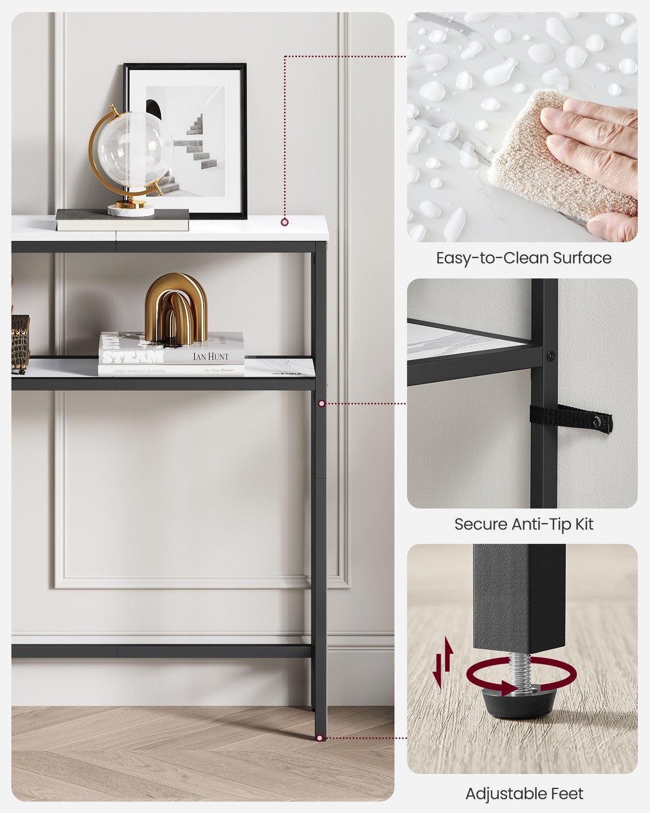 2-Tier Console Table for Hallway Marble White and Ink Black - image 16