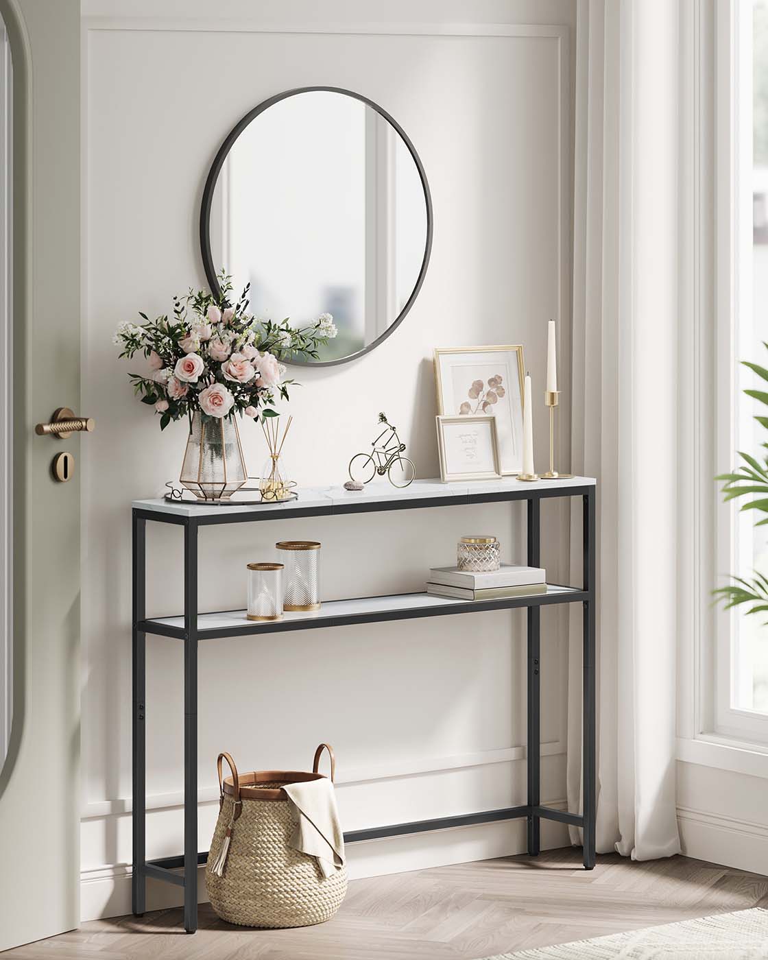 2-Tier Console Table for Hallway Marble White and Ink Black - image 17