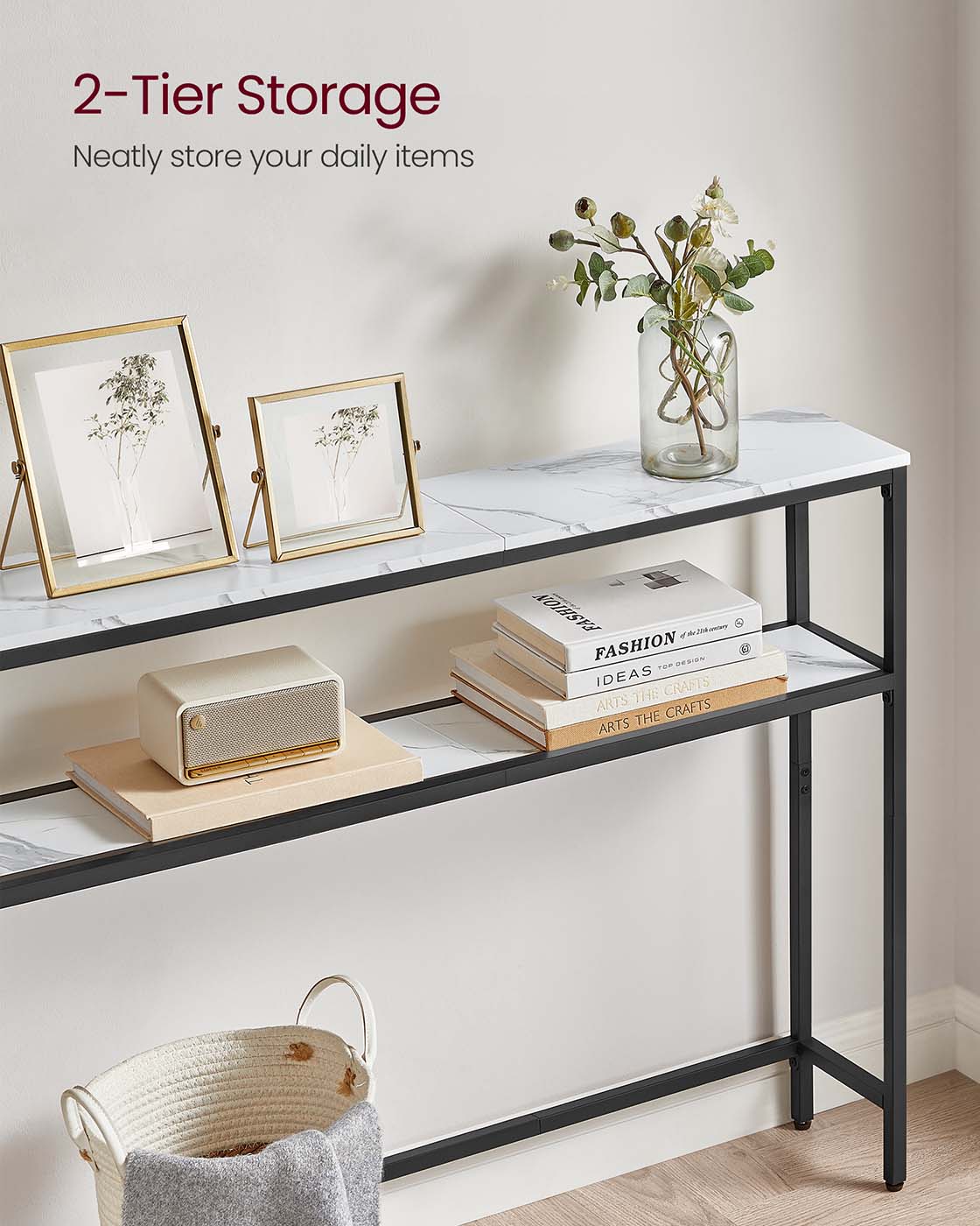 2-Tier Console Table for Hallway Marble White and Ink Black - image 18