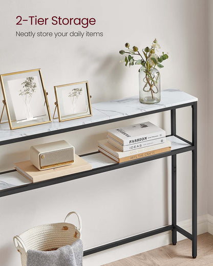 2-Tier Console Table for Hallway Marble White and Ink Black - image 18