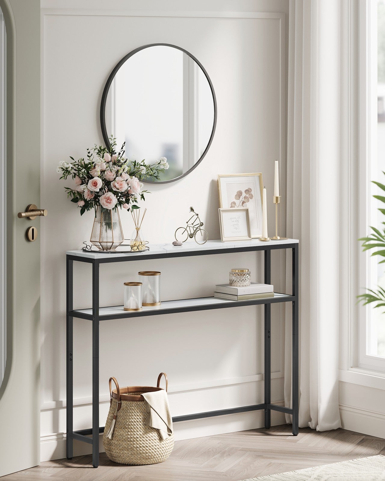 2-Tier Console Table for Hallway Marble White and Ink Black - image 23