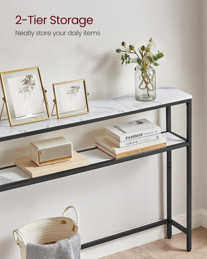 2-Tier Console Table for Hallway Marble White and Ink Black - image 24