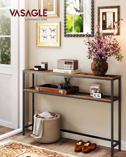 2-Tier Console Table for Hallway Marble White and Ink Black - image 8