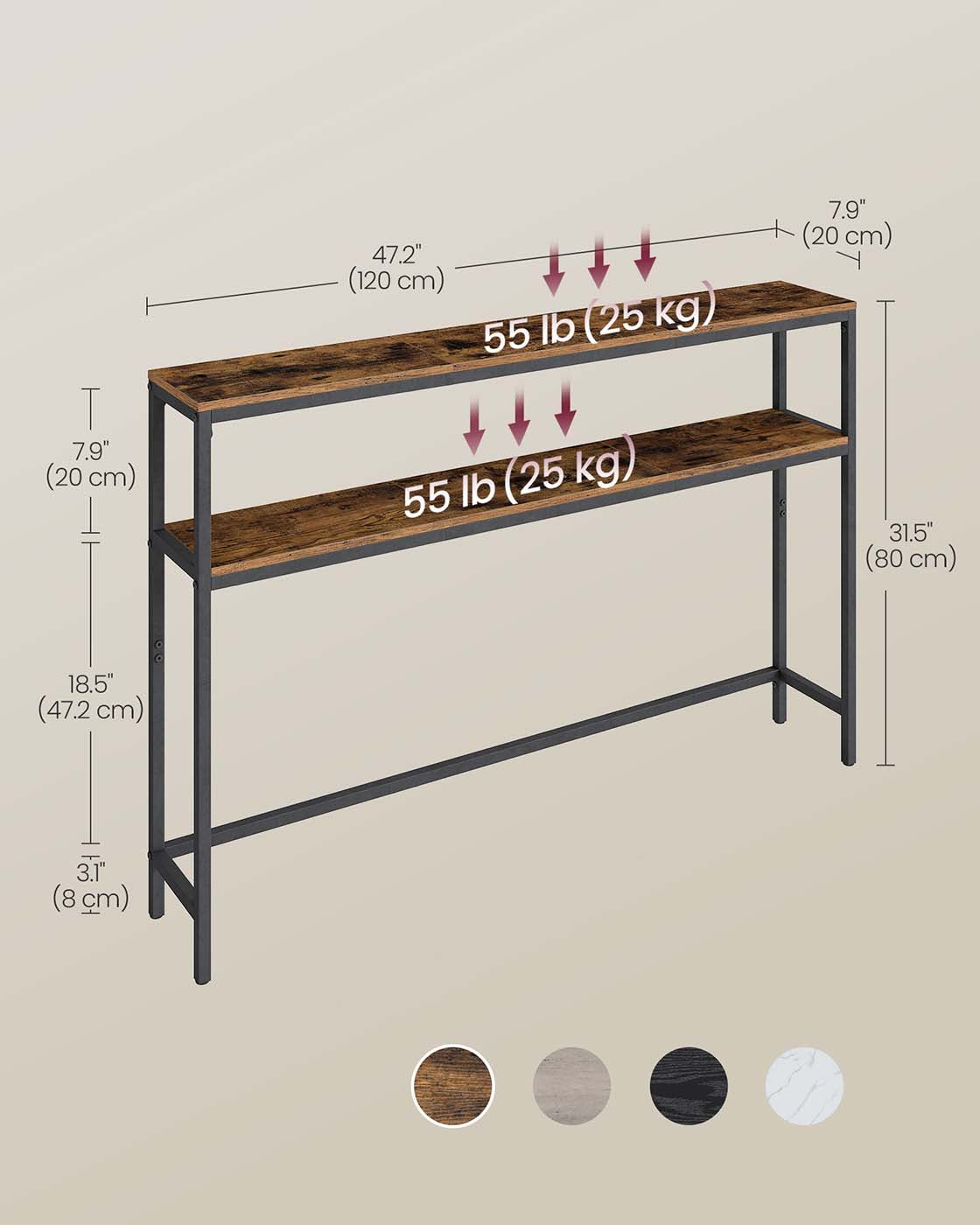 2-Tier Console Table for Hallway Marble White and Ink Black - image 11