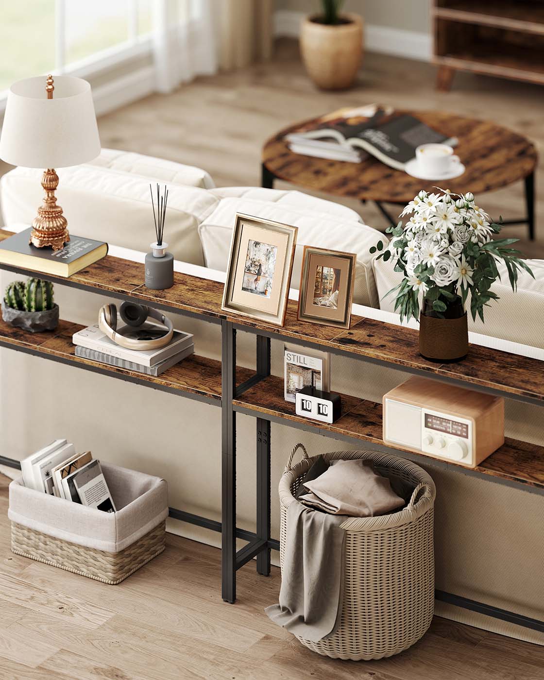 2-Tier Console Table for Hallway Marble White and Ink Black - image 12