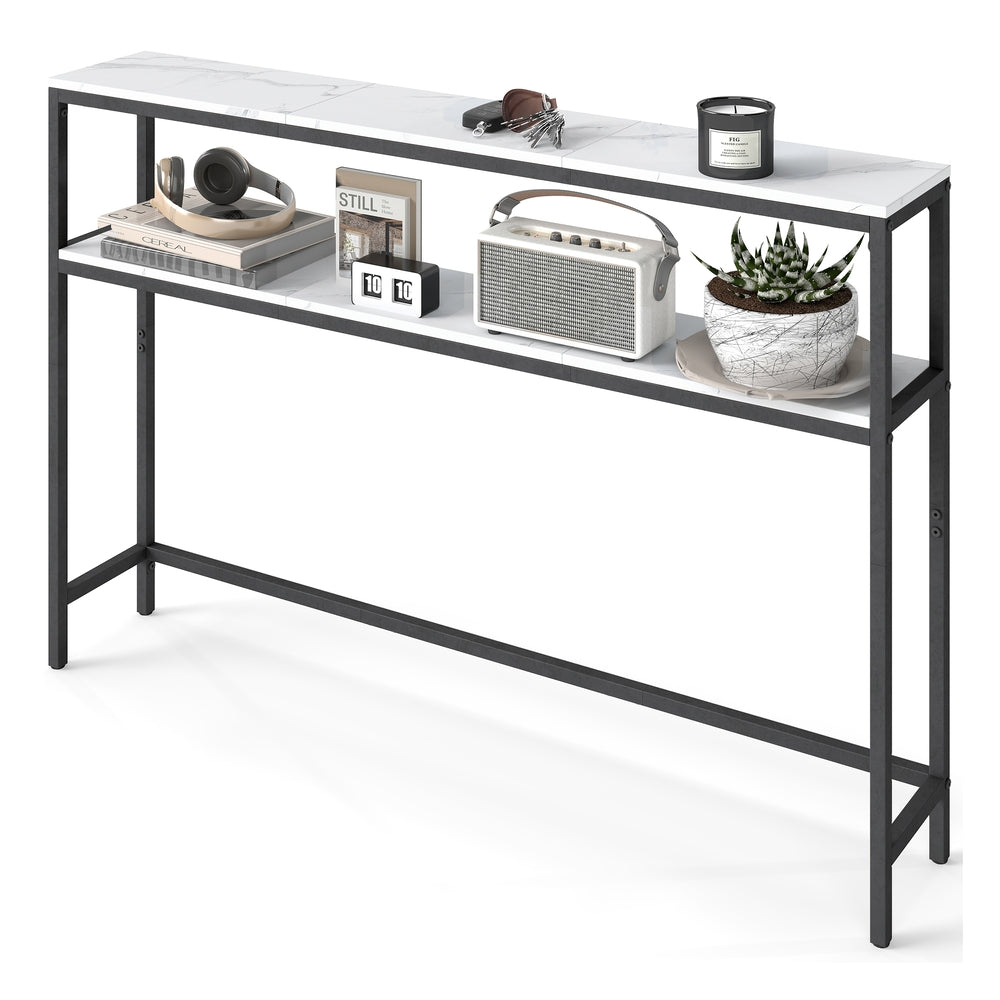 2-Tier Console Table for Hallway Marble White and Ink Black - image 1