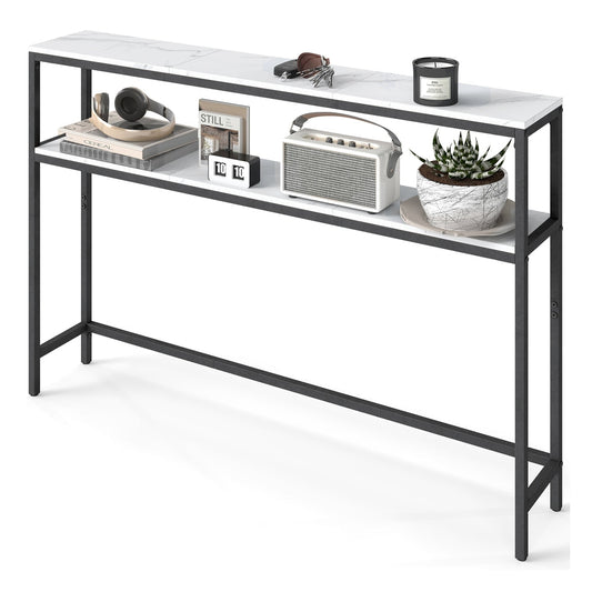 2-Tier Console Table for Hallway Marble White and Ink Black - image 1