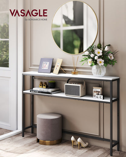 2-Tier Console Table for Hallway Marble White and Ink Black - image 2