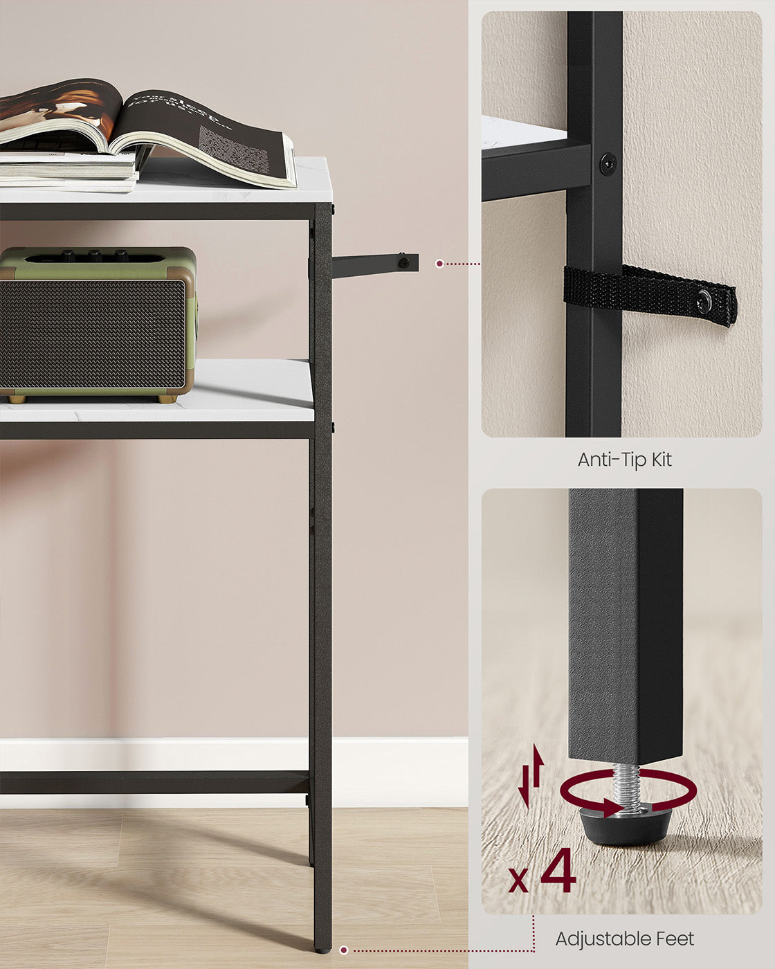 2-Tier Console Table for Hallway Marble White and Ink Black - image 4