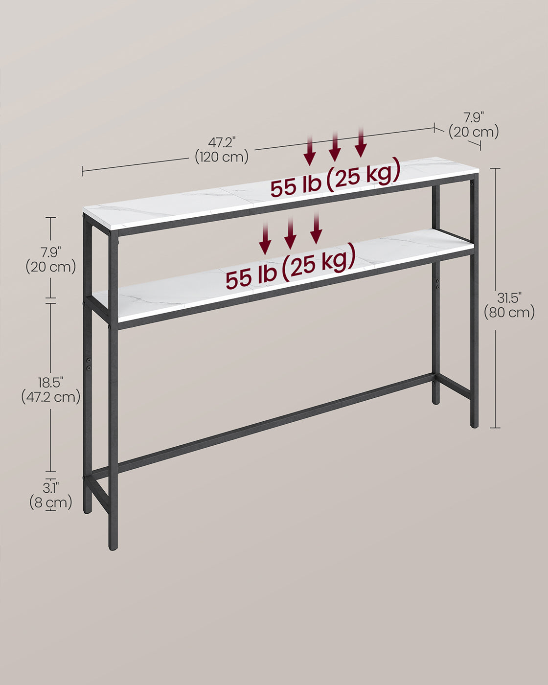 2-Tier Console Table for Hallway Marble White and Ink Black - image 5