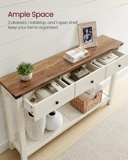 Console Table Narrow Sofa Table with 3 Drawers and One Shelf Honey Brown and Vintage White - image 3