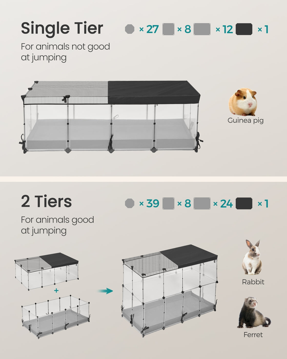 Small Animal Playpen, 144 x 74 x 47 cm, Cloud White - image 5