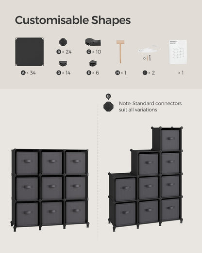 Cube Organiser with 9 Storage Boxes Ink Black and Dove Grey - image 5