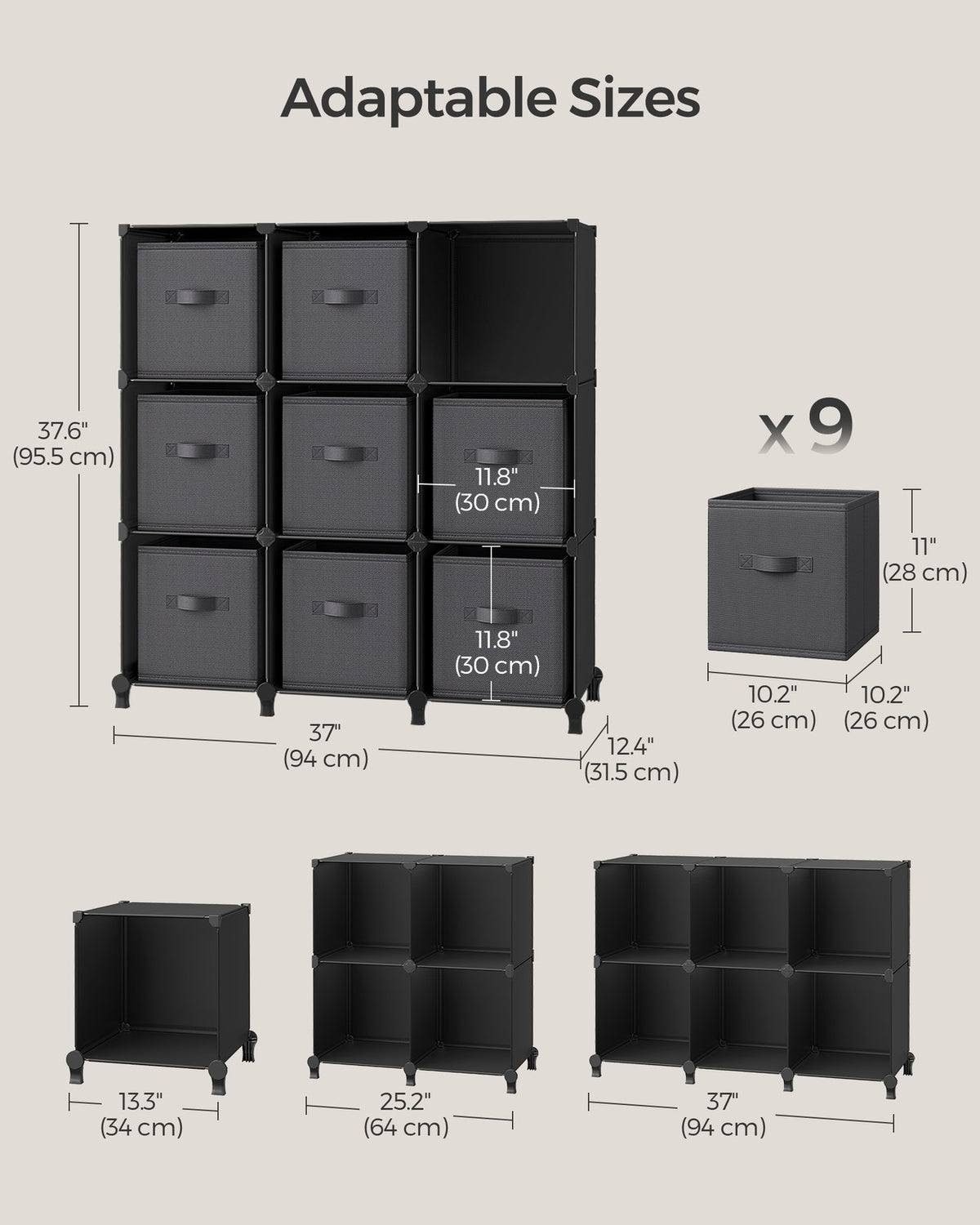 Cube Organiser with 9 Storage Boxes Ink Black and Dove Grey - image 7
