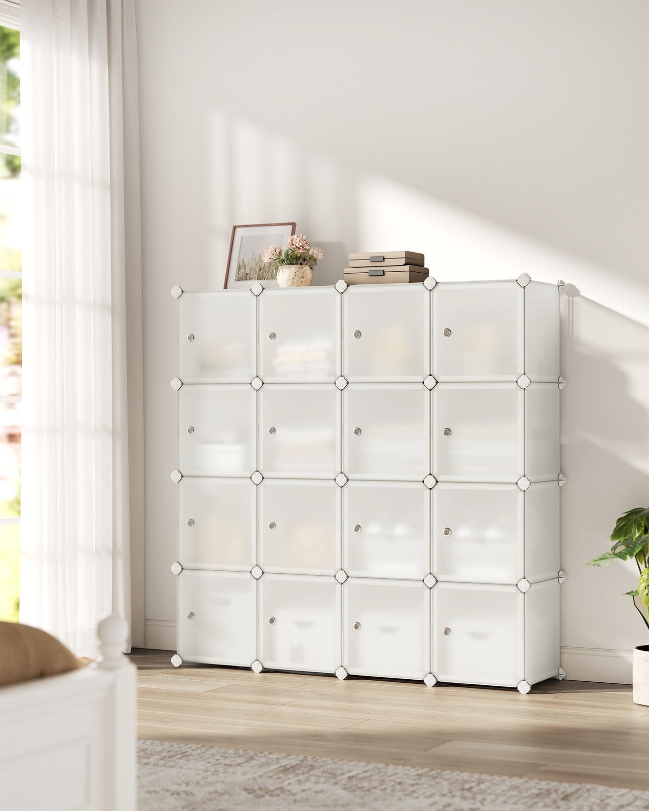 16-Cube Plastic Stackable Storage Unit Cream White - image 2