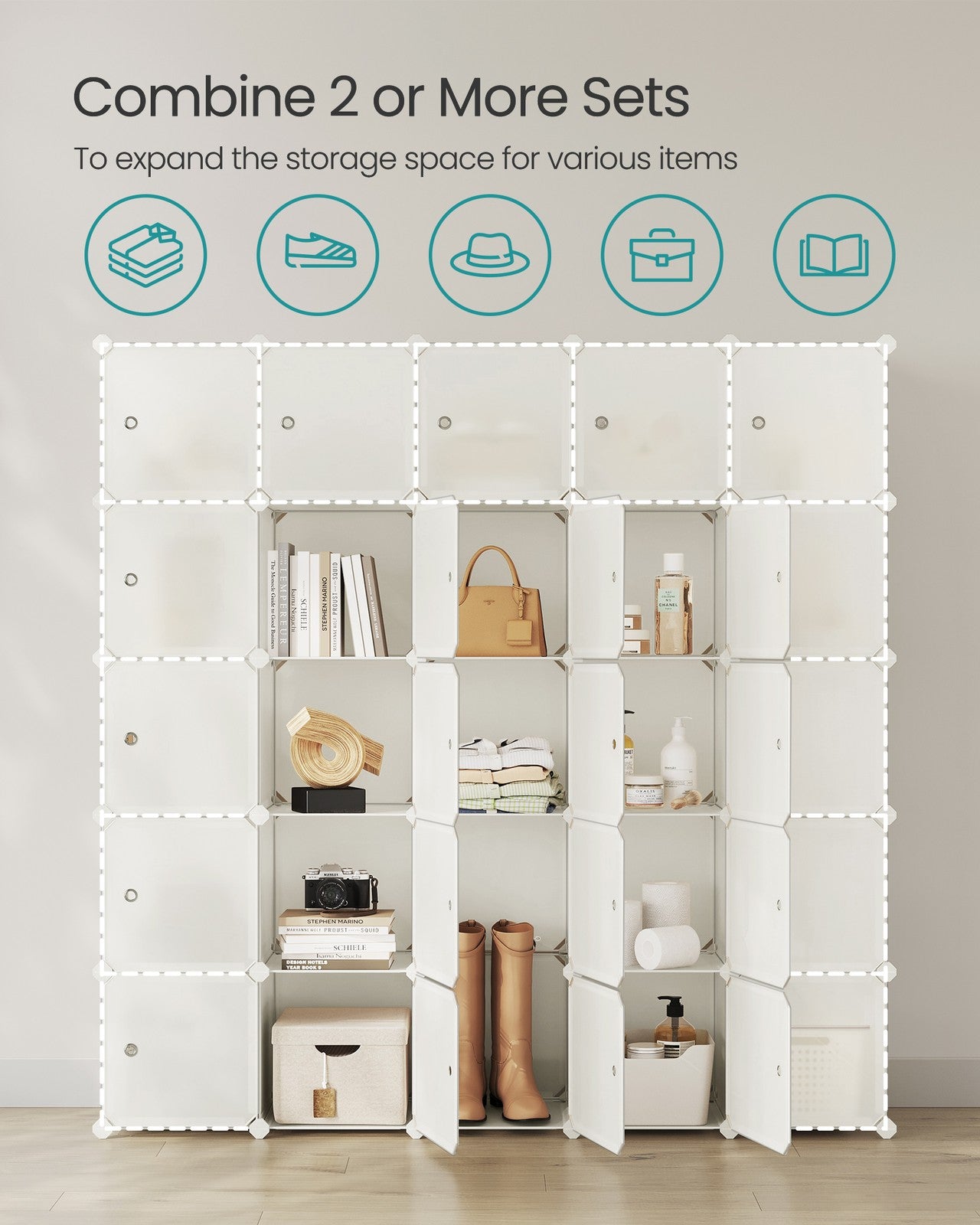 16-Cube Plastic Stackable Storage Unit Cream White - image 4