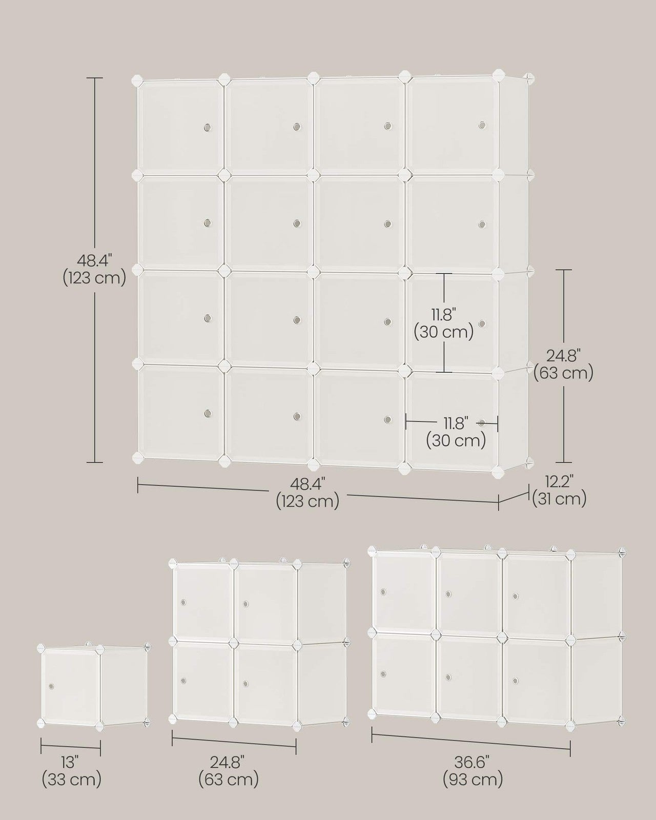 16-Cube Plastic Stackable Storage Unit Cream White - image 5