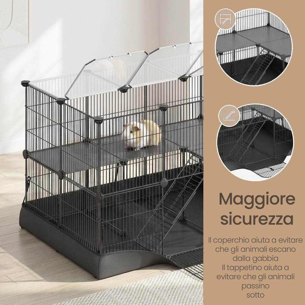 2-Tier Small Animal Playpen Cage with Waterproof Mat 35 Panels 93 x 63 x 61.5 cm Ink Black - image 4
