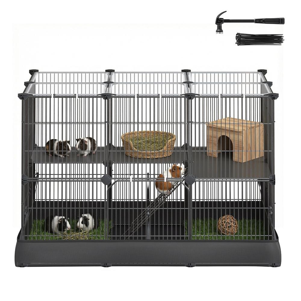2-Tier Small Animal Playpen Cage with Waterproof Mat 35 Panels 93 x 63 x 61.5 cm Ink Black - image 1
