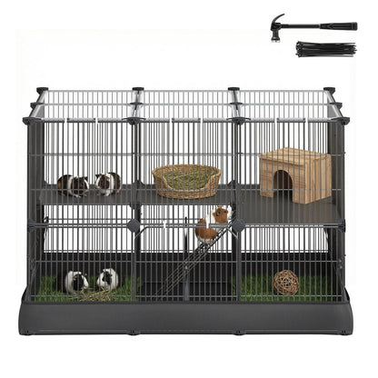 2-Tier Small Animal Playpen Cage with Waterproof Mat 35 Panels 93 x 63 x 61.5 cm Ink Black - image 1