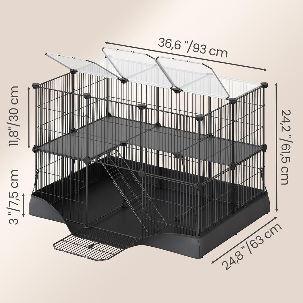 2-Tier Small Animal Playpen Cage with Waterproof Mat 35 Panels 93 x 63 x 61.5 cm Ink Black - image 3