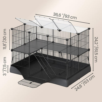 2-Tier Small Animal Playpen Cage with Waterproof Mat 35 Panels 93 x 63 x 61.5 cm Ink Black - image 3