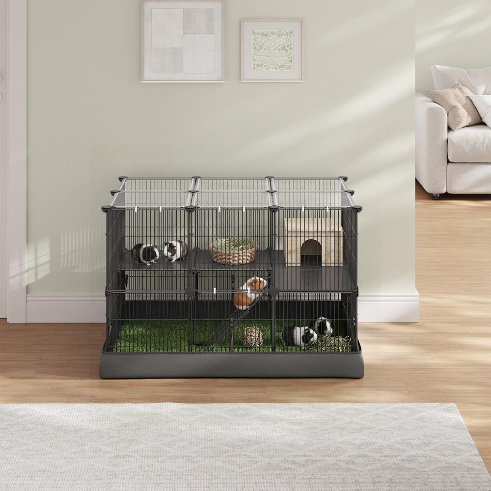 2-Tier Small Animal Playpen Cage with Waterproof Mat 35 Panels 93 x 63 x 61.5 cm Ink Black - image 8